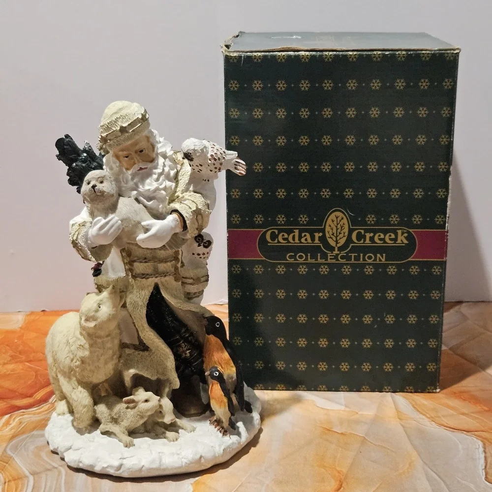Vintage Kirklands Cedar Creek White Santa With Animals 12